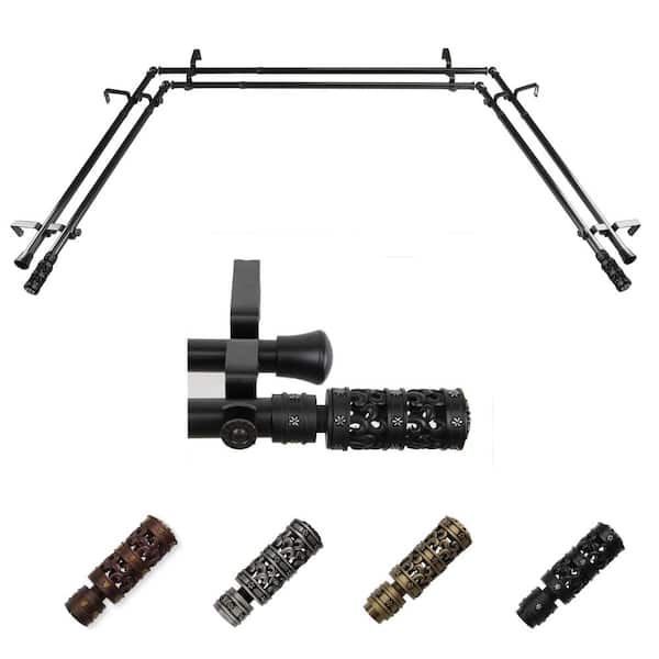 EMOH 13/16" Dia Adjustable 20"-36", 38"-72" Bay Window Double Curtain Rod with Rey Finials in Black