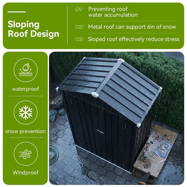4 ft. W x 2 ft. D Black Metal Shed with 2-Piece Shelves, Floor