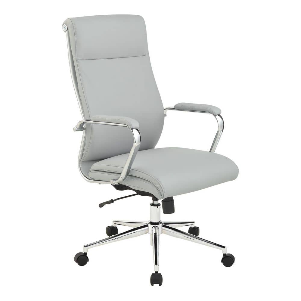 Office Star Antimicrobial Vinyl Adjustable High Back Office Desk Chair with  Fixed Padded Aluminum Arms and Chrome Base, Dillon Steel
