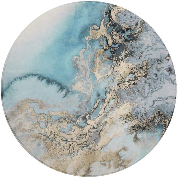 Unbranded Blue Faux Wool 4 ft. x 4 ft. Abstract Indoor Round Area Rug