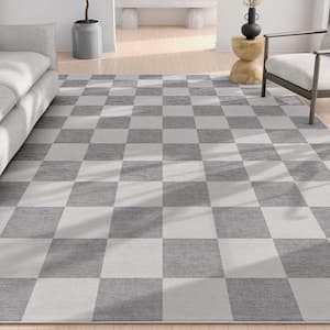 Grey 5 ft. x 7 ft. Flat-Weave Apollo Square Modern Geometric Boxes Area Rug