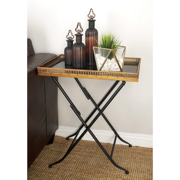 Litton Lane 14 in. Gold Large Rectangle Marble End Accent Table