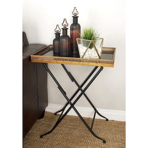 14 in. Gold Large Rectangle Marble End Accent Table