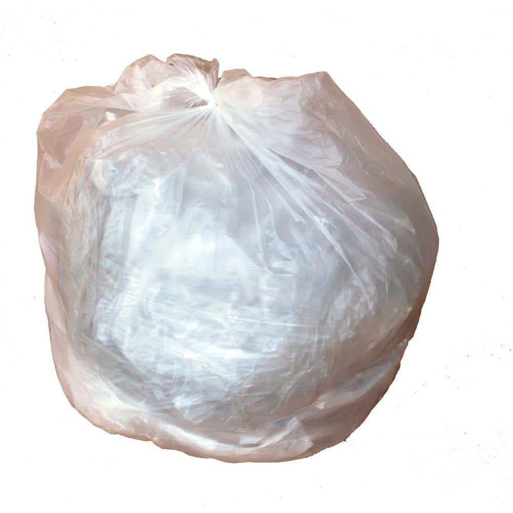 PlasticMill 12-16 Gallon, White, 1 mil, 24x31, 250/Case, Garbage Bags/ Trash Can Liners.