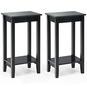 2-Piece Black 2-Tier Nightstand End Side Table Coffee Table Wooden Legs Bedroom 29 in. H x 11.5 in. W x 16 in. D