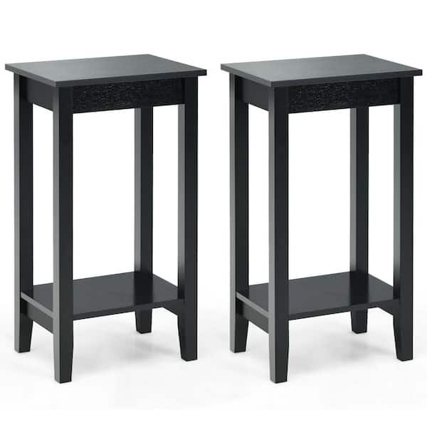 Gymax 2-Piece Black 2-Tier Nightstand End Side Table Coffee Table Wooden Legs Bedroom 29 in. H x 11.5 in. W x 16 in. D