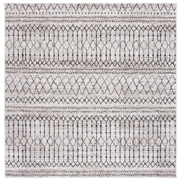 Havana Light Brown/Black 7 ft. x 7 ft. Tribal Geometric Indoor/Outdoor Square Area Rug