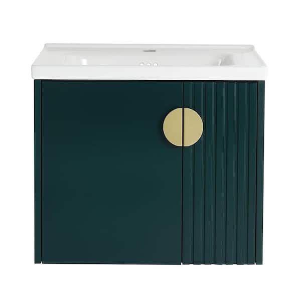 Staykiwi 24 in. W x 18.5 in. D x 21 in. H Floating Bath Vanity in Green with White Ceramic Top