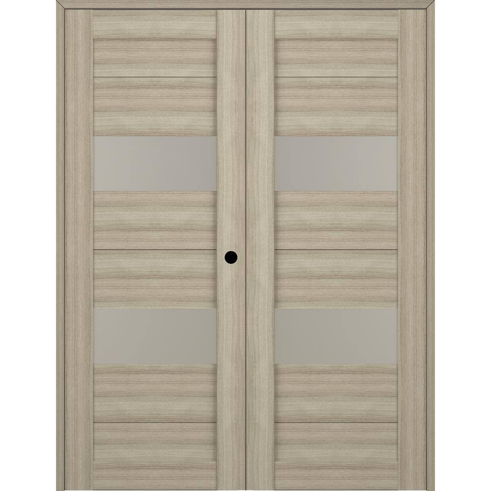 Shambor Beige Pine Composite Double Prehung Interior Door with Frosted Glass