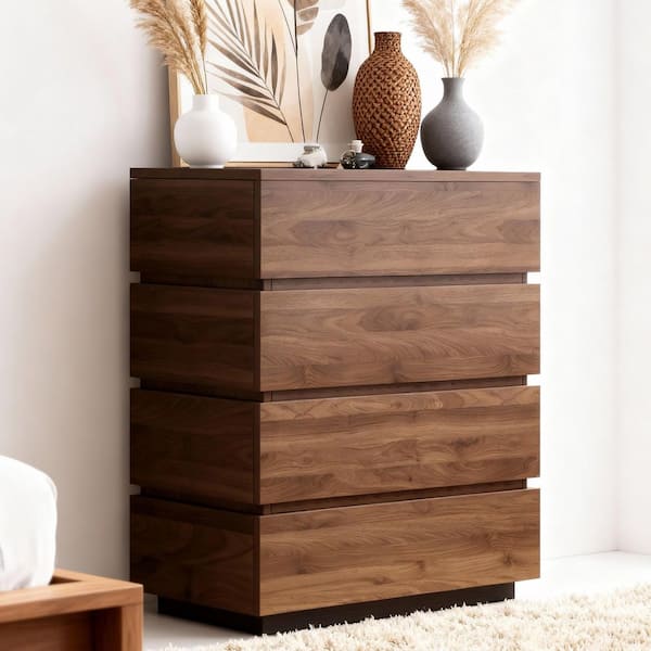 walnut color 32.48 in. H Modern Office Storage Cabinet, with four drawers