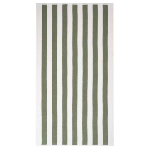 Cotton Craft - Beach Towel for Two 58x68 - Cabana Stripe Navy Green Turquoise - Beach Blanket - 100% Pure Ringspun Cotton - 450 GSM - Oversized