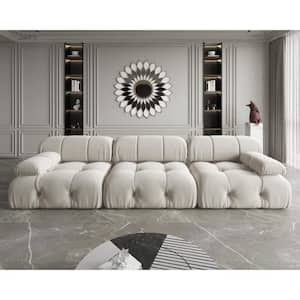 103.95 in. W Square Arm Velvet Rectangle 3-Seater Free Combination Sofa in Beige
