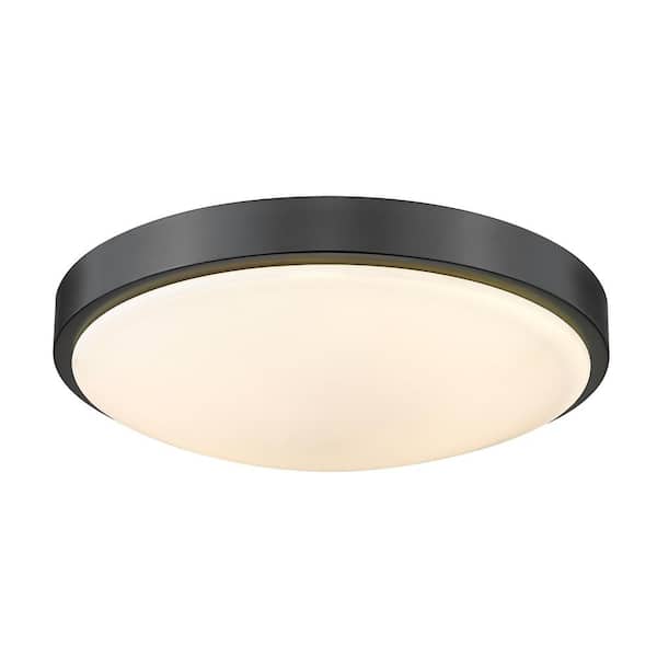 Golden Lighting Gabi 12.25 in. 1-Light Matte Black Opal Glass LED Flush Mount