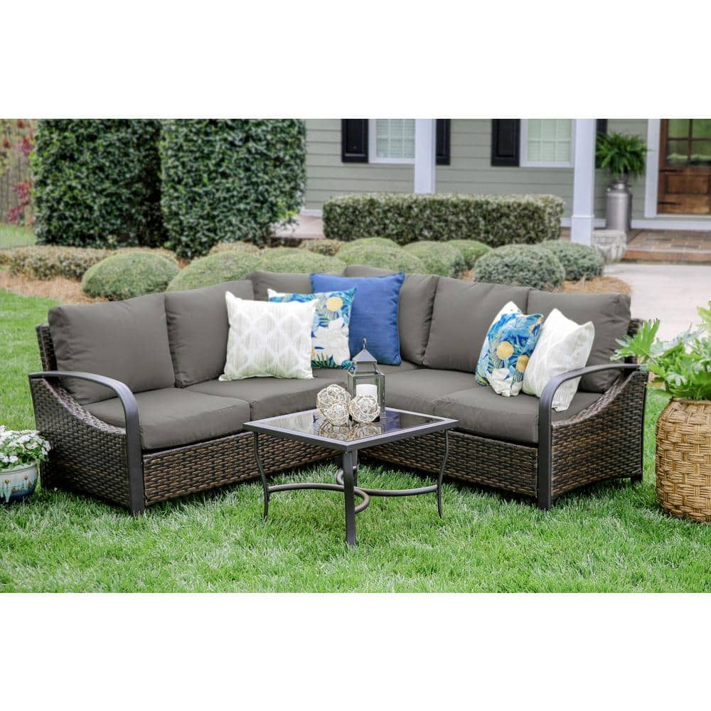 Leisure Made Trenton 4-Piece Wicker Sectional Seating Set with Gray ...