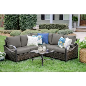 Trenton 4-Piece Wicker Sectional Seating Set with Gray Polyester Cushions