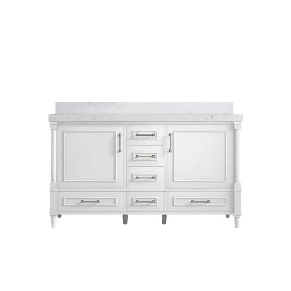 Willow Collections Hudson 60 in. W x 22 in. D x 36 in. H Double Sink Bath Vanity in White with 2 in Empira Quartz Top