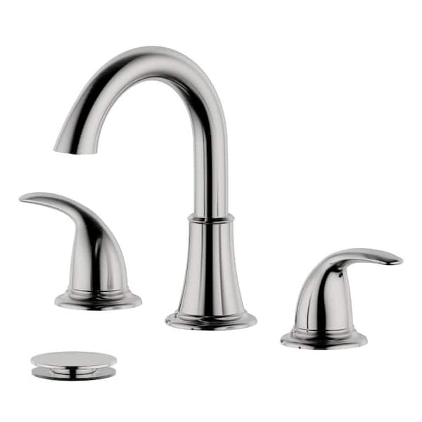 Bellaterra Home 8 in. Widespread Double Handle Bathroom Faucet with Pop-Up Drain with Overflow in Brushed Nickel