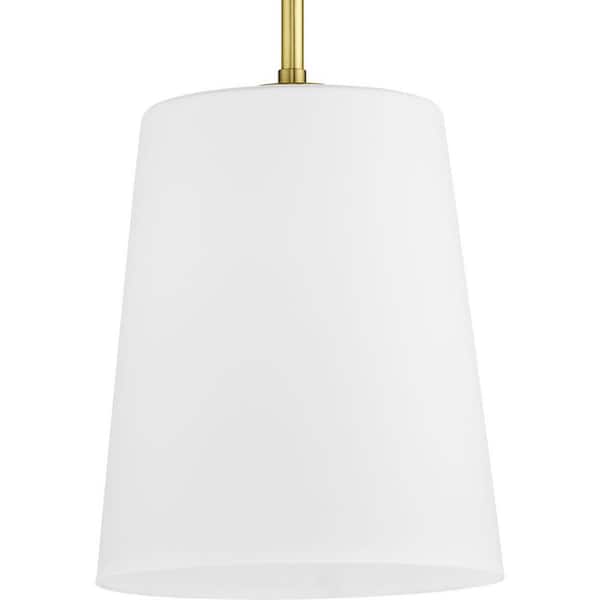 Progress Lighting Clarion Collection 1-Light Satin Brass Etched White Transitional Pendant