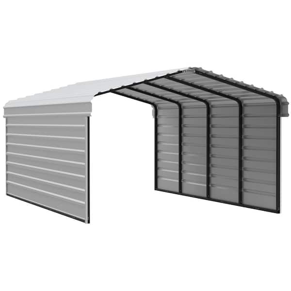 Arrow 12 ft. W x 20 ft. D x 7 ft. H Eggshell Galvanized Steel Carport with 2-sided Enclosure
