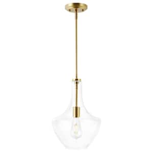 Sienna 1-Light Brushed Brass/Clear Pendant with Glass Shade