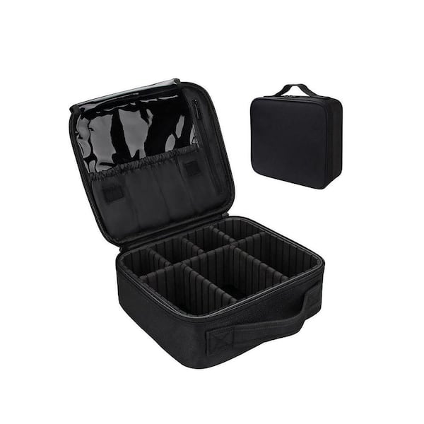 Black Travel Makeup Case Cosmetic Organizer w/Adjustable Dividers for Cosmetics Brushes Toiletry Jewelry Accessories