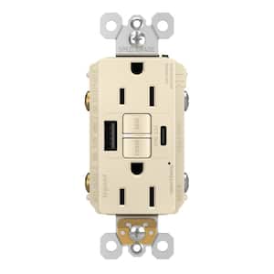 radiant 15 Amp 125-Volt Tamper Resistant GFCI Residential/Commercial Decorator Duplex Outlet with A/C USB, Light Almond