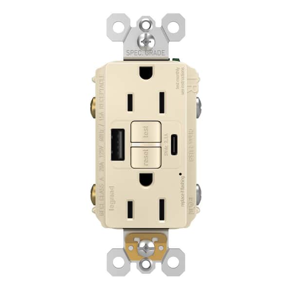 radiant 15 Amp 125-Volt Tamper Resistant GFCI Residential/Commercial Decorator Duplex Outlet with A/C USB, Light Almond