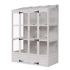 78.1 in. x 57.9 in. x 29.1 in. Outdoor Patio Fir Wood White Garden Cart Plant Stand with 2 Folding Middle Shelves