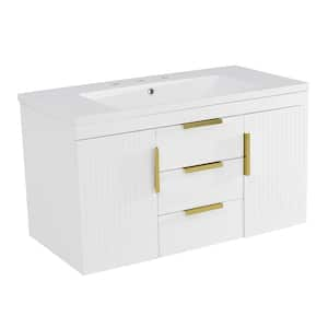 36 in. Wall Mounted White Bath Vanity with White Resin Sink Top, Floating Storage Cabinet with 2-Drawers, 2-Doors