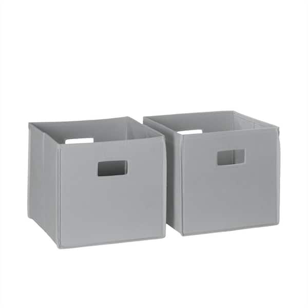 Gray Fabric Cube Storage Bin 2 Pack, Faux Leather Storage Cube Bin