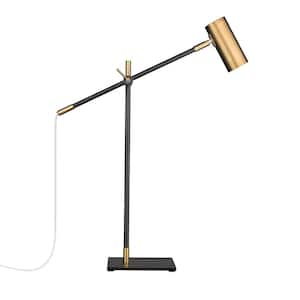 Calumet 21 in. 1-Light Matte Black and Olde Brass Table Lamp with Olde Brass Aluminum Shade