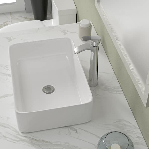 Sarlai Rectangular Vessel Sink in White with Chrome Faucet Included