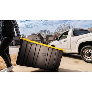 77 Gal. Tough Storage Tote with Wheels in Black with Yellow Lid