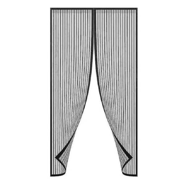 34 in. x 82 in. Black Polyester Fiberglass Magnetic Hands-Free Screen Door with Hook and Loop Closure