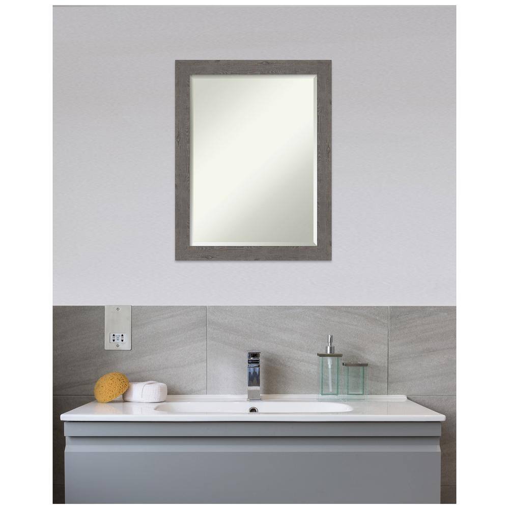 Rustic Plank Grey Woodgrain Rectangular Wall Mirror 21x27"