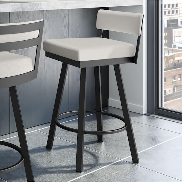 Amisco Travis 26 in. Pale Grey Beige Polyester / Black Metal Swivel Counter Stool