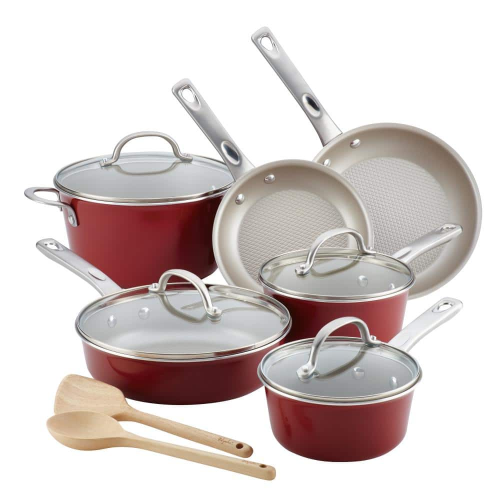 Fingerhut - Ayesha Curry Home Collection 12-Pc. Nonstick Porcelain Enamel  Cookware Set - Brown Sugar