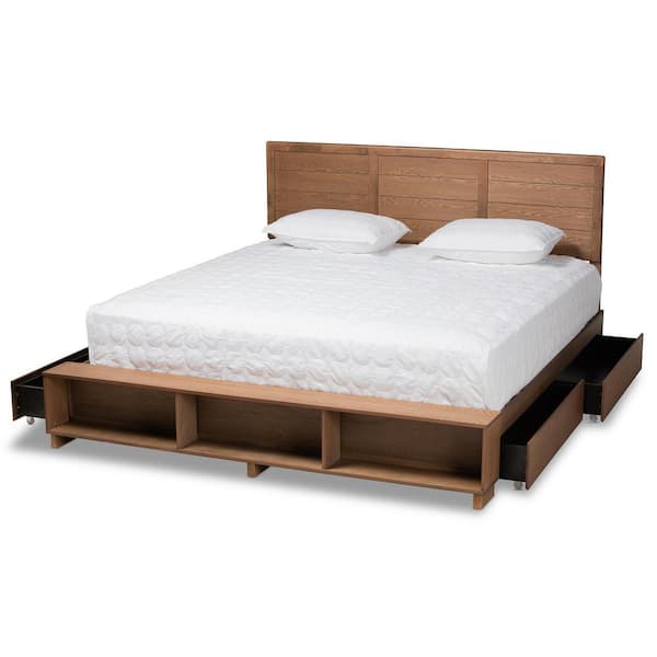 Baxton Studio Alba Ash Walnut King Platform Storage Bed