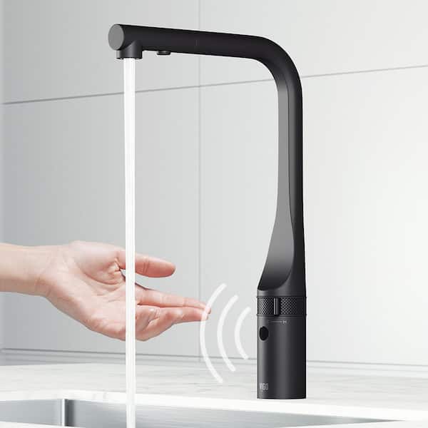 Jewel Touchless Sensor 15 in. Single Handle Pull-Out Kitchen Faucet in Matte Black