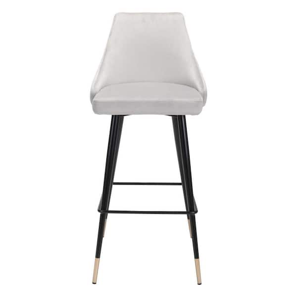 HomeRoots 29.5 in. Gray High Back Metal Bar Chair with Velvet Seat