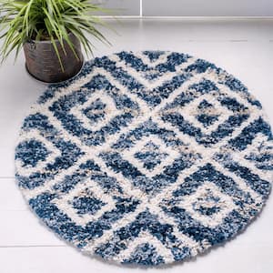Hygge Shag Diamond Blue 3 ft. 3 in. x 3 ft. 3 in. Round Rug