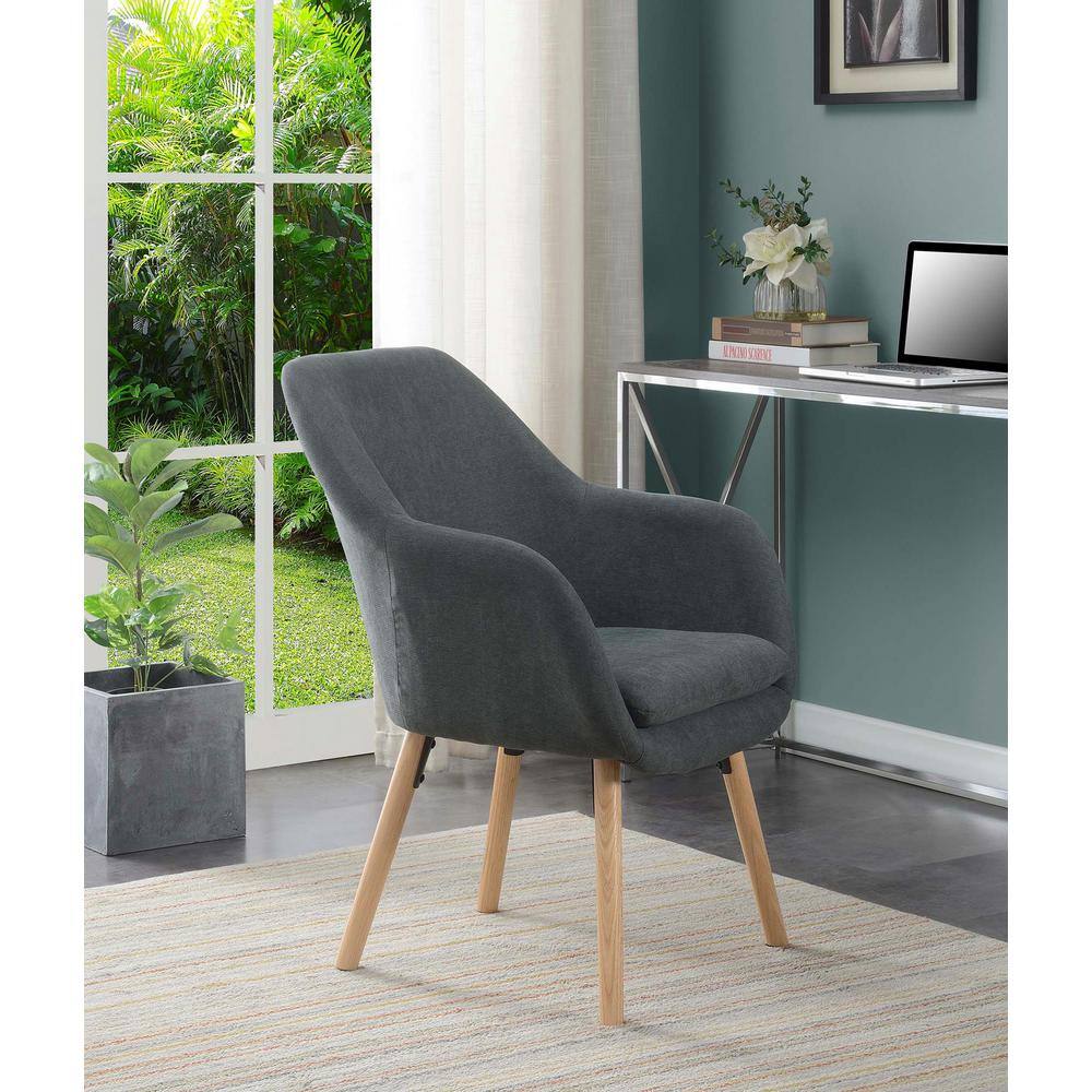 Slate Gray Linen Wingback Accent Chair with Oak Legs