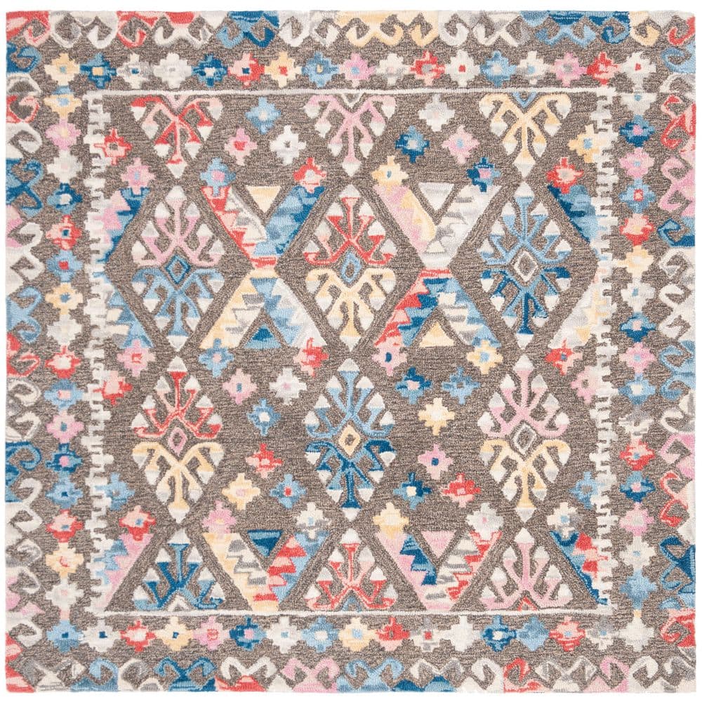 SAFAVIEH MicroLoop Grey/Blue 5 ft. x 5 ft. Native American Square Area