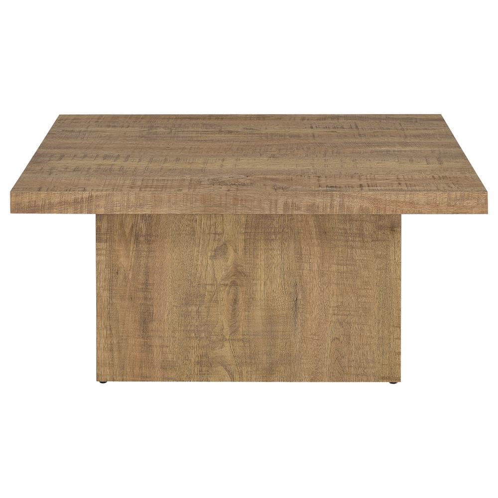 Mango Brown Square Wood Coffee Table with Block Base