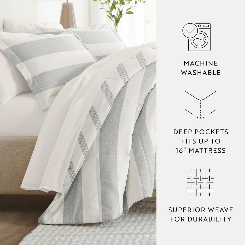 Twin Gray and White Microfiber Bedding Set with Distressed Stripe Pattern