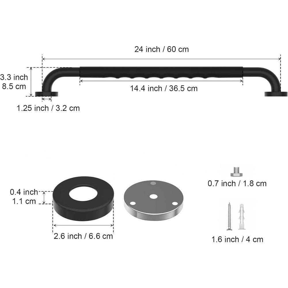 24 Inch Matte Black Stainless Steel Anti-Slip Grab Bars, 2-Pack