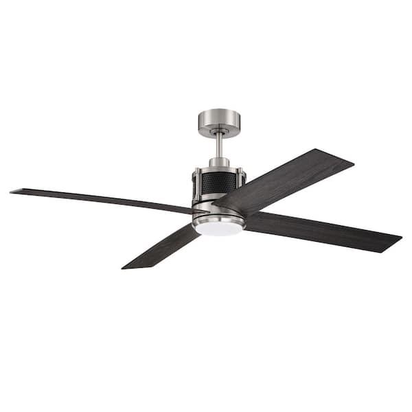 CRAFTMADE Gregory 56 in. Brushed Polished Nickel/Flat Black Ceiling Fan with Smart Wi-Fi Enabled Remote and Integrated LED Light