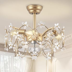 21 in. Indoor Golden Ceiling Fan with Light, Ceiling Fans with Light and Remote, Acrylic Flower Fandelier for Bedroom
