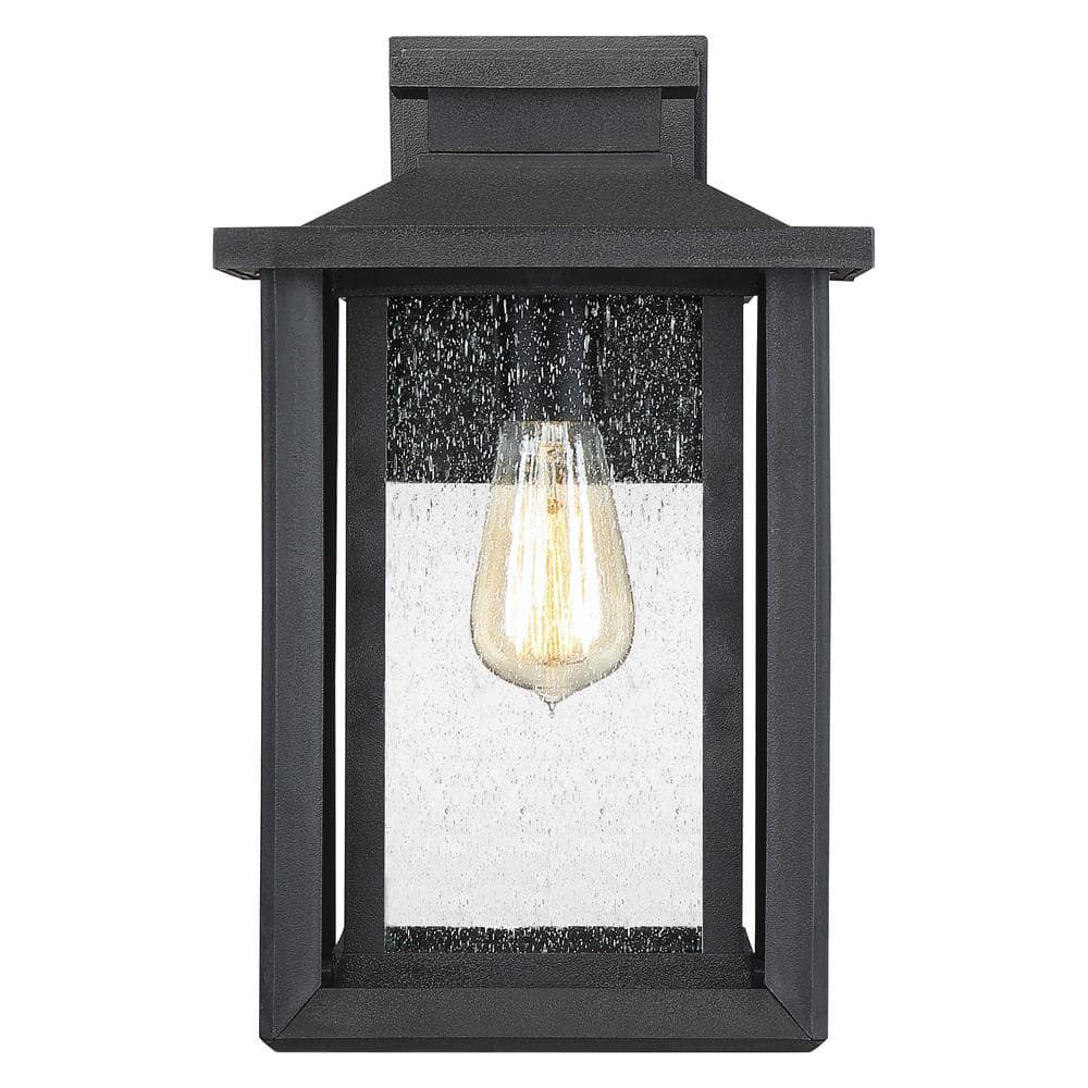 Wakefield Black Iron Outdoor Wall Lantern with Clear Seedy Glass