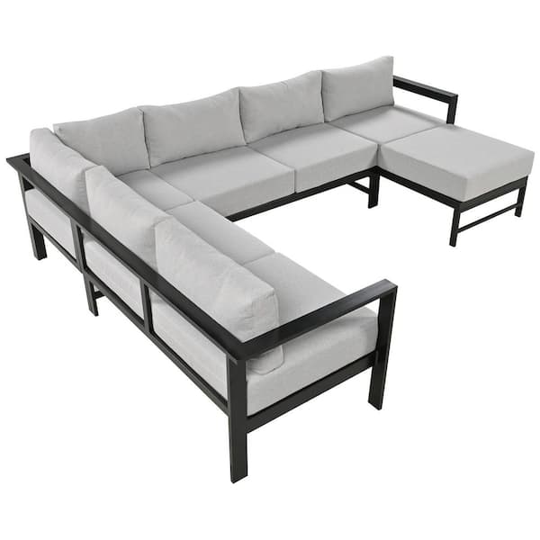Aluminum Outdoor Seating Sectional Set with Gray Cushions, Multi-Person Patio Sofa Set for Backyard, Garden, Balcony